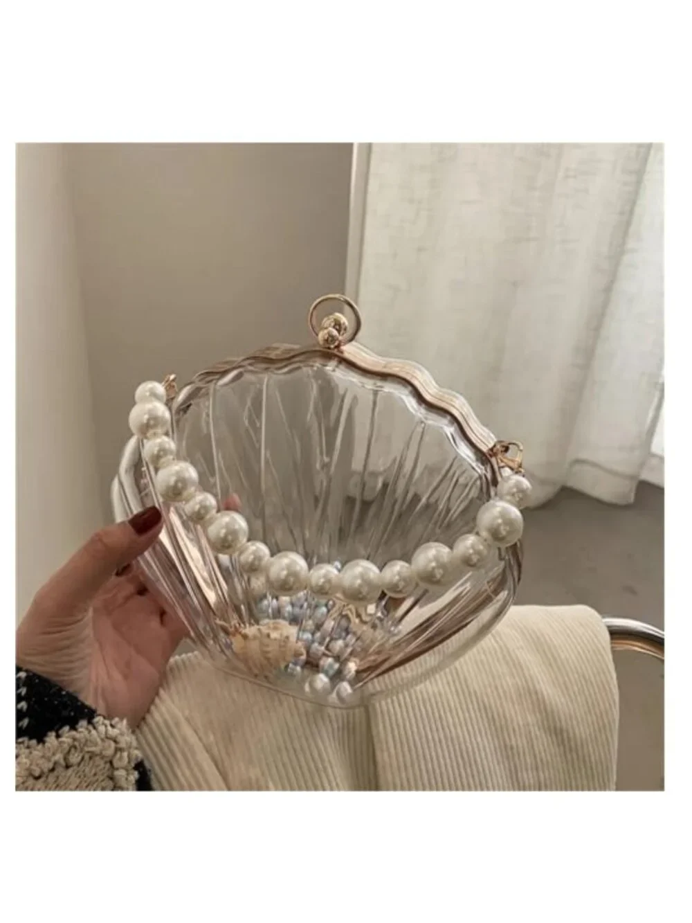 Seashell Acrylic Clutch Purse Pear Handle Women's Clear Evening Bag